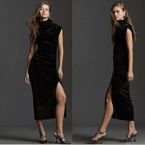 Anthropologie The Maya Ruched Cowl-Neck Dress: Stretch Velvet Edition XL